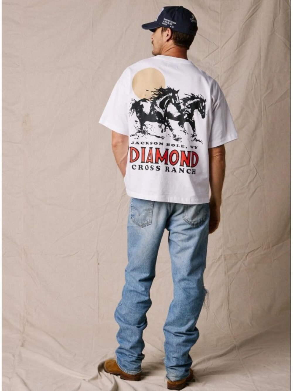 Diamond Cross Ranch Jackson Hole White Short Sleeve Horses Graphic Unisex Tee - Picture 3 of 9